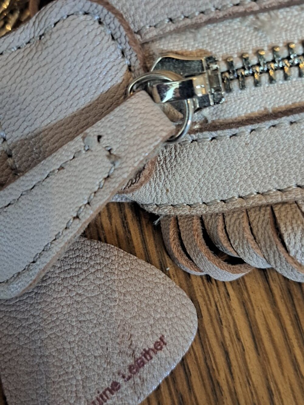 Lost & Found Tan Fringe Genuine Leather Shoulder Boho Gold Chain Handbag - Picture 11 of 16